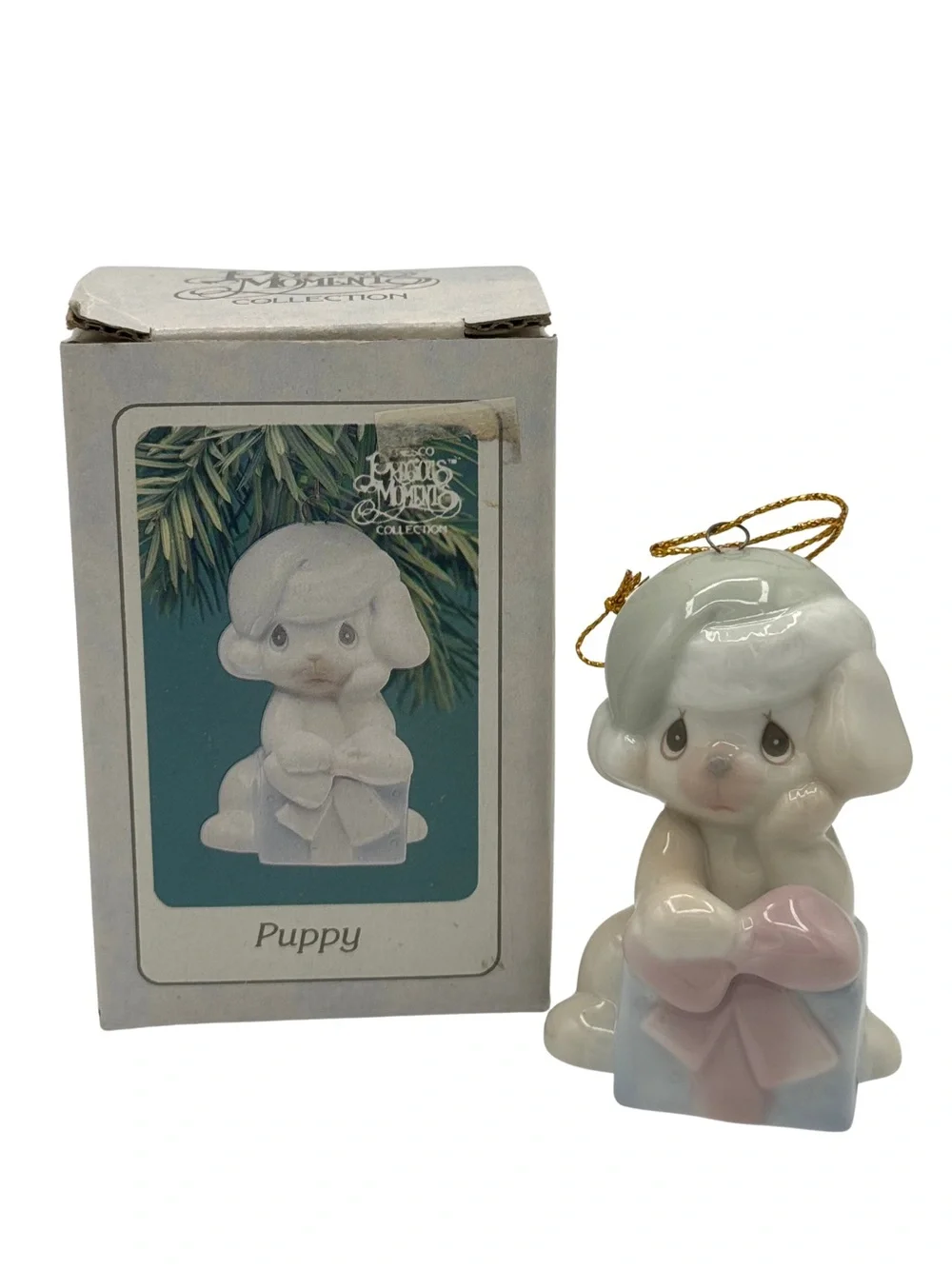 Precious Moments Enesco Porcelain Light-Up Puppy Dog Christmas Ornament In Box